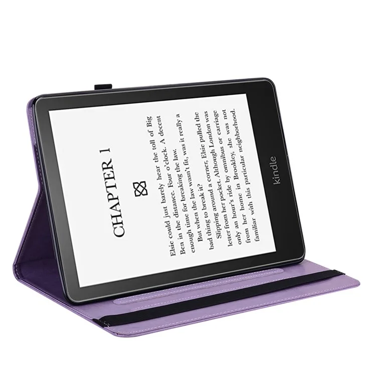 Tree Deer Imprinted PU Leather Stand Smart Auto Sleep / Wake Case mit Kartensteckplätzen für Amazon Kindle Paperwhite 5 (2021) - Lila