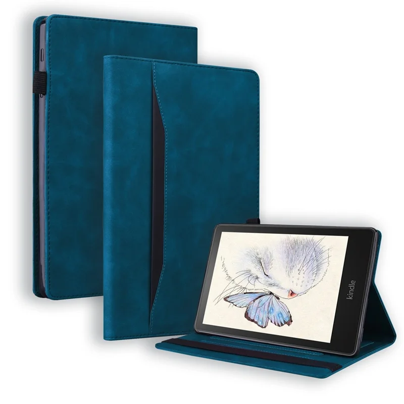 TPU+PU Leather Flip Tablet Case Wallet Design Business Style Protection Cover with Stand for Amazon Kindle Paperwhite 5 (2021) - Blue