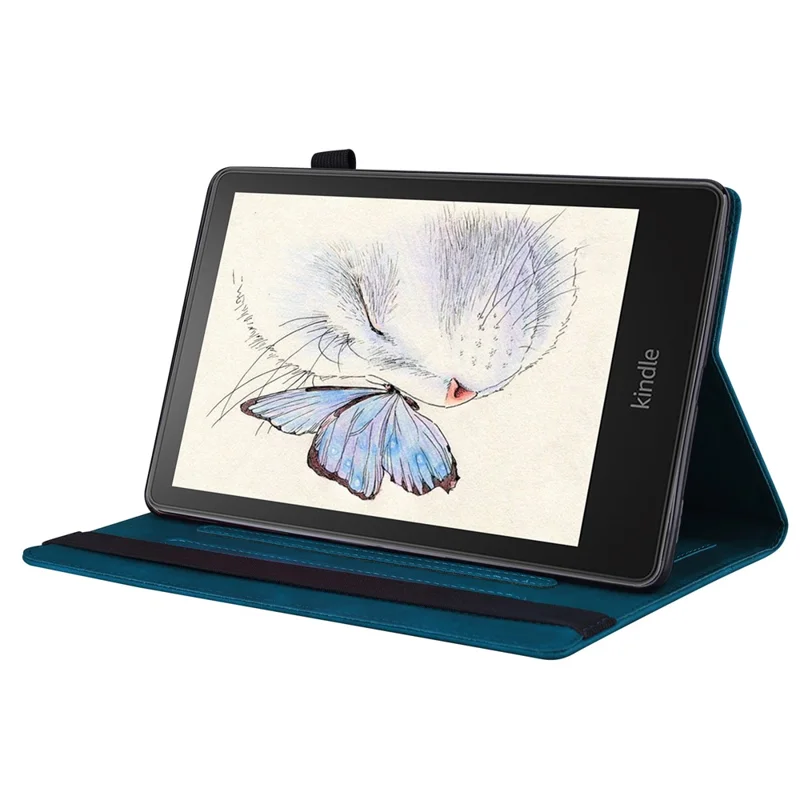 TPU+PU Leather Flip Tablet Case Wallet Design Business Style Protection Cover with Stand for Amazon Kindle Paperwhite 5 (2021) - Blue