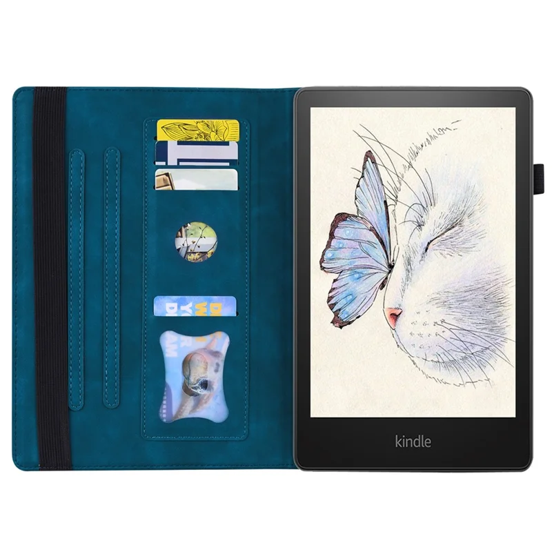 TPU+PU Leather Flip Tablet Case Wallet Design Business Style Protection Cover with Stand for Amazon Kindle Paperwhite 5 (2021) - Blue