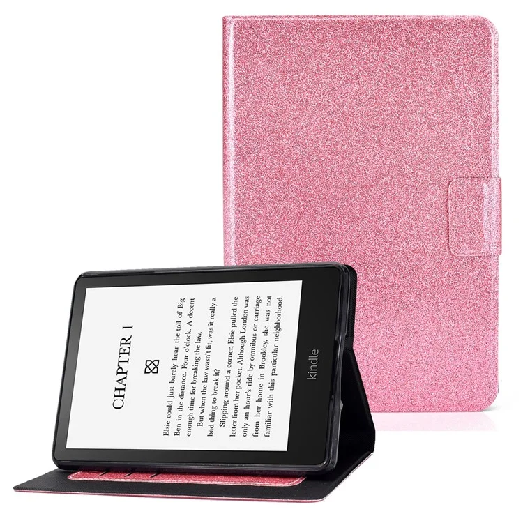 Glitzernder Pulver PU Leder Schockdichte Folio Stand Cover Protektor Mit Kartenschlitzen Für Amazon Kindle Paperwhite 5 (2021) - Rosa