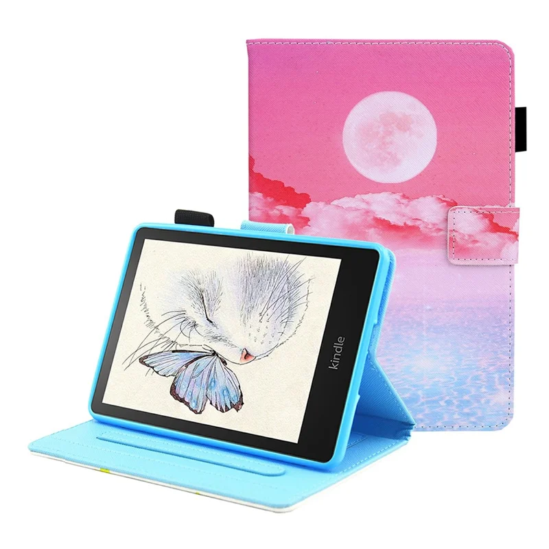 Foldable Stand Card Slots Design Pattern Printing Full Protection Leather Case Cover for Amazon Kindle Paperwhite 5 (2021) - Moon
