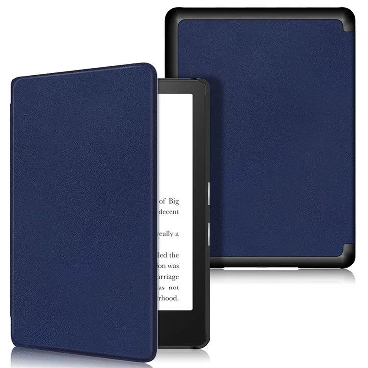 For Amazon Kindle Paperwhite (11th Generation) 2021 Textured PU Leather + PC Inner Cover Case Anti-Scratch Lining Shock-Absorbed Corners - Blue