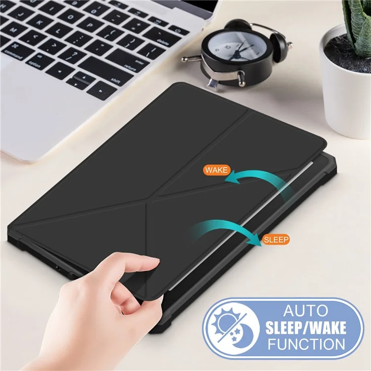 For Amazon Kindle Paperwhite (2021) Origami Dual-Angle Stand Design Smart Wake/Sleep Case Magnetic Absorbing - Black