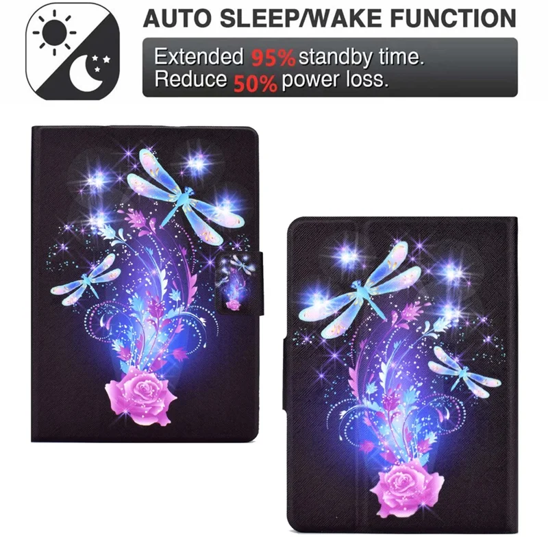 For Amazon Kindle Paperwhite 5 (2021) Fashionable Pattern Printing Tablet Leather Case Anti-scratch Card Holder Shell with Stand - Dragonfly