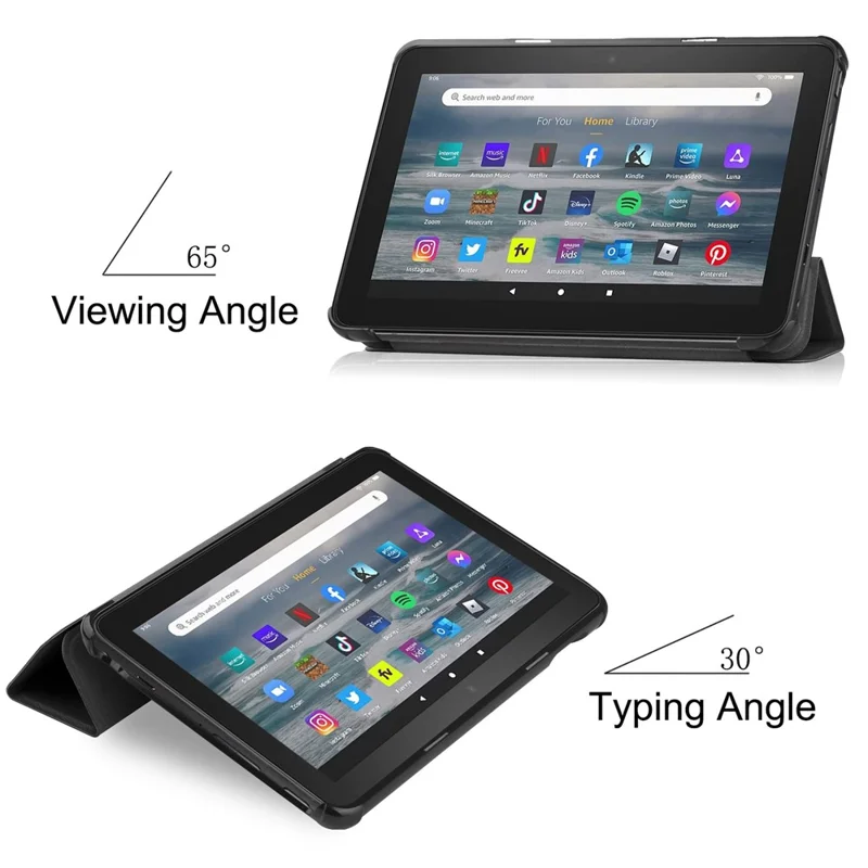 For Amazon Fire 7 (2022) Tri-fold Stand PU Leather Tablet Case Thickened Corner Anti-drop Protective Cover with Auto Wake/Sleep - Black