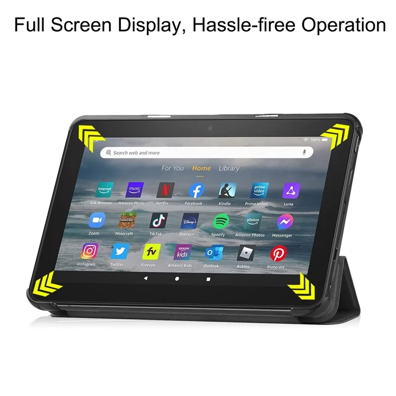 For Amazon Fire 7 (2022) Tri-fold Stand PU Leather Tablet Case Thickened Corner Anti-drop Protective Cover with Auto Wake/Sleep - Black
