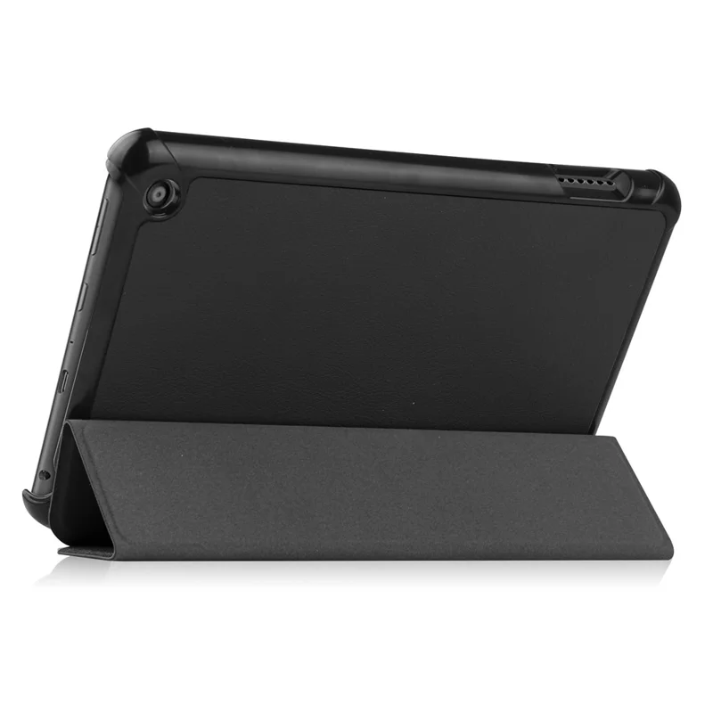 For Amazon Fire 7 (2022) Tri-fold Stand PU Leather Tablet Case Thickened Corner Anti-drop Protective Cover with Auto Wake/Sleep - Black