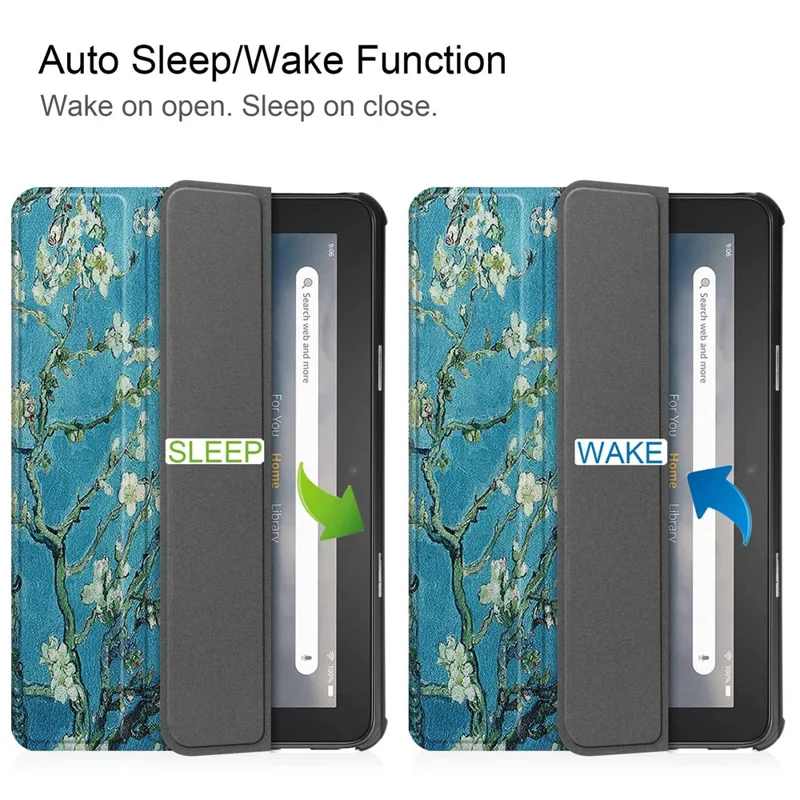 For Amazon Fire 7 (2022) Pattern Printing Tri-fold Stand Tablet Case PU Leather Auto Wake/Sleep Protective Cover - Apricot Blossom