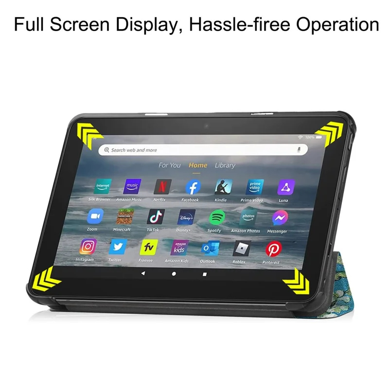 For Amazon Fire 7 (2022) Pattern Printing Tri-fold Stand Tablet Case PU Leather Auto Wake/Sleep Protective Cover - Apricot Blossom