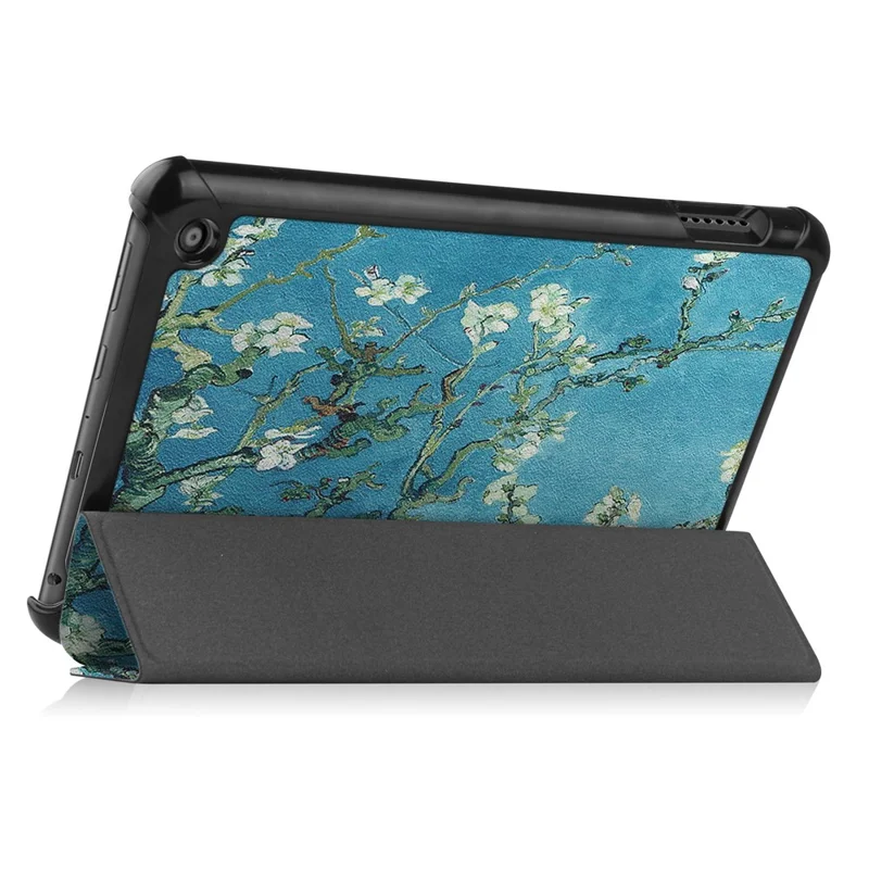 For Amazon Fire 7 (2022) Pattern Printing Tri-fold Stand Tablet Case PU Leather Auto Wake/Sleep Protective Cover - Apricot Blossom