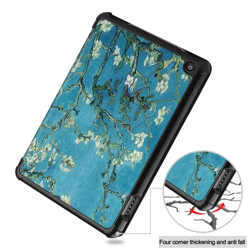 For Amazon Fire 7 (2022) Pattern Printing Tri-fold Stand Tablet Case PU Leather Auto Wake/Sleep Protective Cover - Apricot Blossom