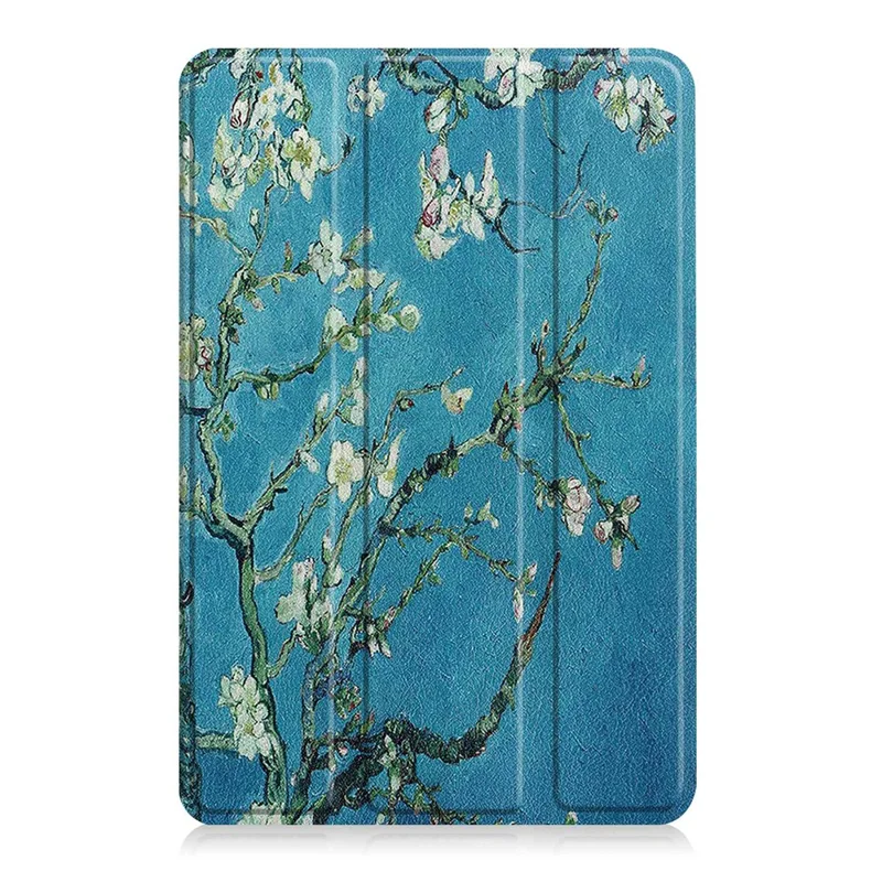 For Amazon Fire 7 (2022) Pattern Printing Tri-fold Stand Tablet Case PU Leather Auto Wake/Sleep Protective Cover - Apricot Blossom