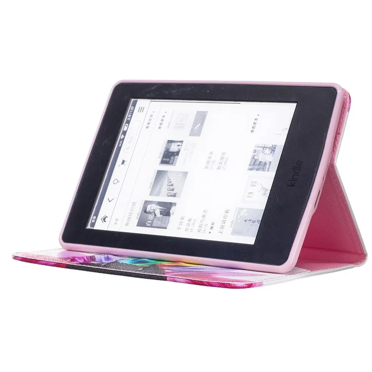 Pattern Printing Leather Wallet Case Stand for Amazon Kindle Paperwhite 3/2/1 - Colorful Petals