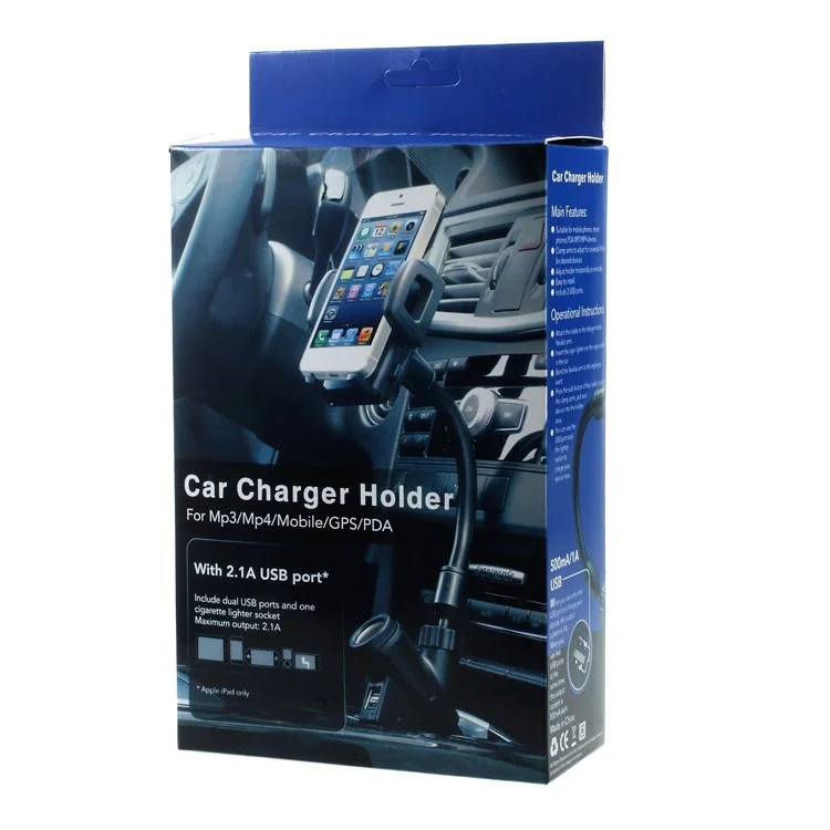 Car Cradle Mount Holder with Dual USB 2.1A Charger for iPhone 6s Plus Samsung Galaxy S6 G920