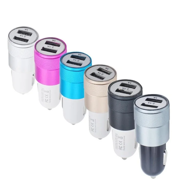 DC12V / 24V 2.1A 1A Dual USB Car Charger for iPhone iPad Samsung - Gold Color