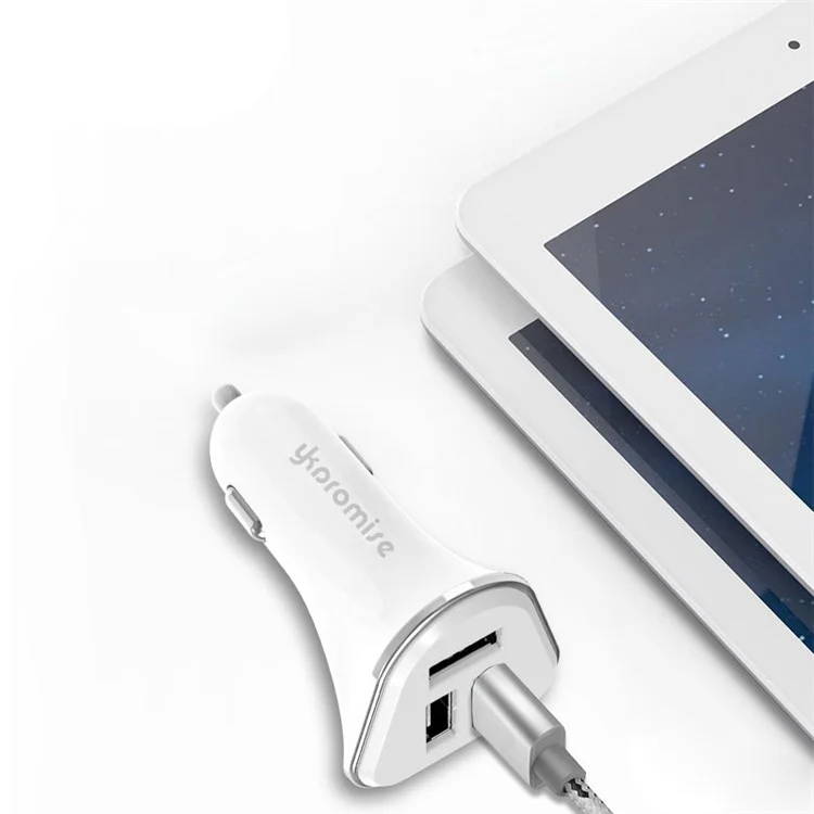 YK-M16 Quick Charge Three USB Ports Car Charger Adapter - White