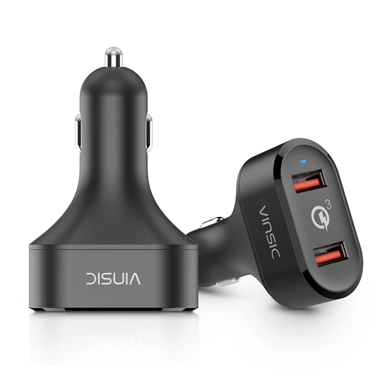 VINSIC VSCC208B Two USB Ports Quick Charge QC3.0 Car Charger for iPhone Samsung Huawei - Black