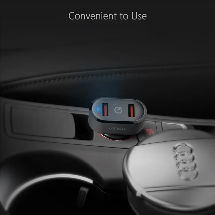 VINSIC VSCC208B Two USB Ports Quick Charge QC3.0 Car Charger for iPhone Samsung Huawei - Black