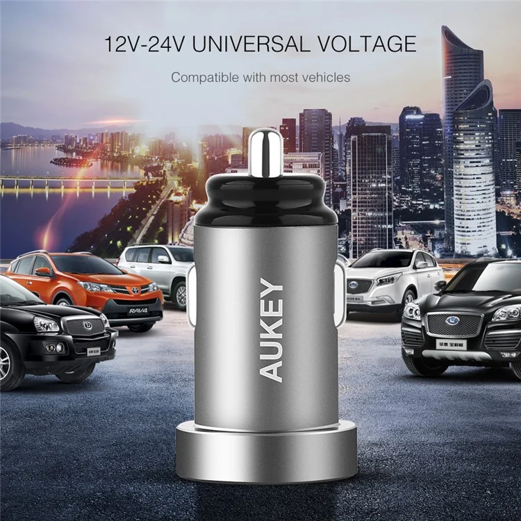 AUKEY CC-S7 Dual USB Car Charger Universal Mini Car-Charger 4.8A Fast Car Charger for iPhone Xiaomi Huawei Etc. - Grey