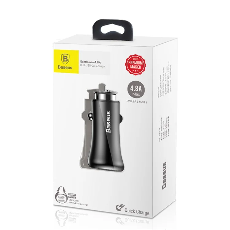 BASEUS Gentleman Series 4.8A Dual USB Smart Car Charger for iPhone iPad Samsung etc. - Black