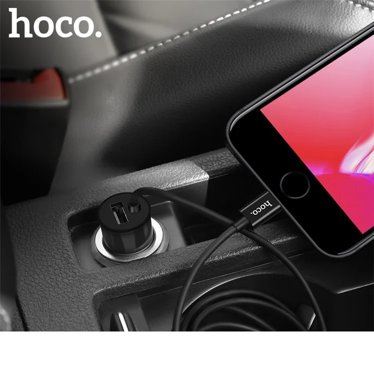 HOCO Z17 5V/3.1A Single USB Car Charger with Built-in 1m Micro USB Cable for Samsung Huawei etc.
