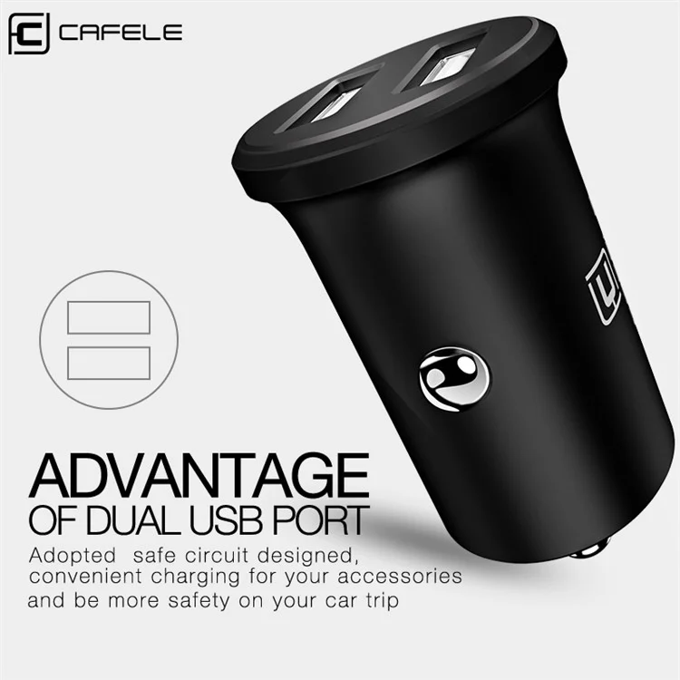 CAFELE Dual USB 4.8A 24W Mini Car Charger for iPhone iPad Samsung etc. - Black