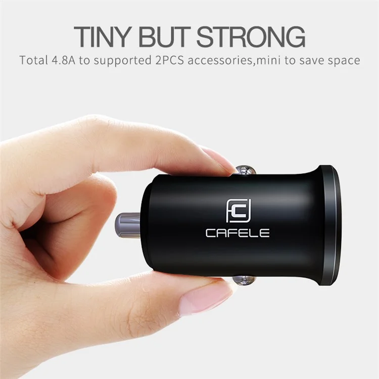 CAFELE Dual USB 4.8A 24W Mini Car Charger for iPhone iPad Samsung etc. - Black