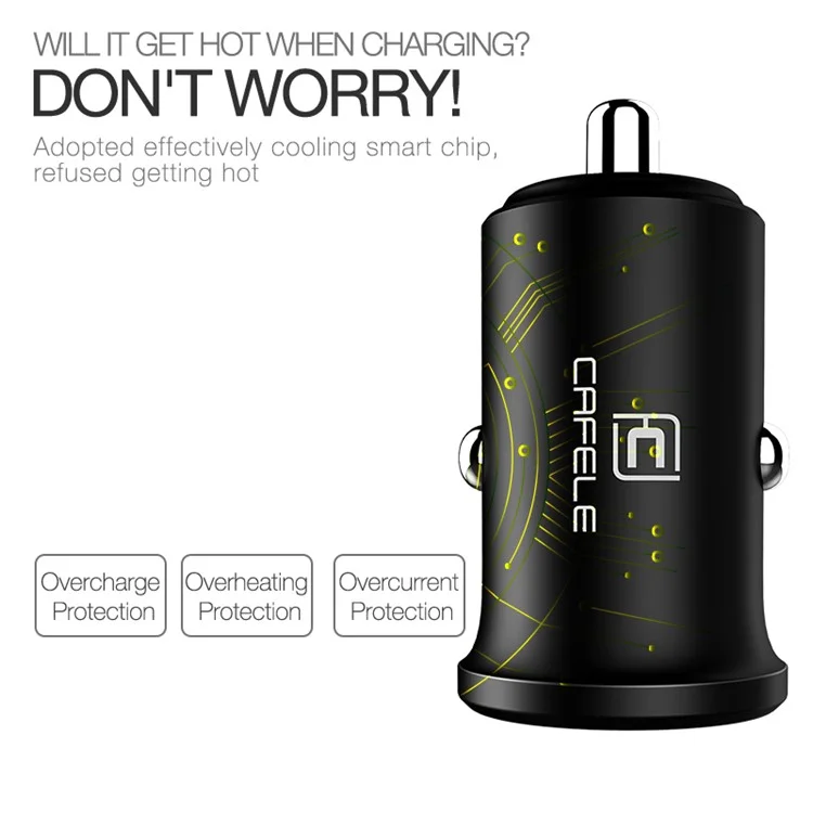 CAFELE Dual USB 4.8A 24W Mini Car Charger for iPhone iPad Samsung etc. - Black