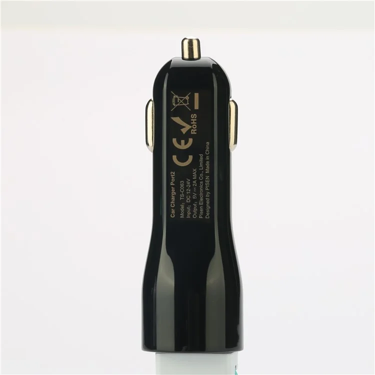 PISEN TS-C063 Dual USB Ports 2A Car Charger for iPhone iPad Samsung Smartphones - Black