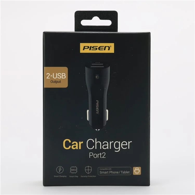 PISEN TS-C063 Dual USB Ports 2A Car Charger for iPhone iPad Samsung Smartphones - Black