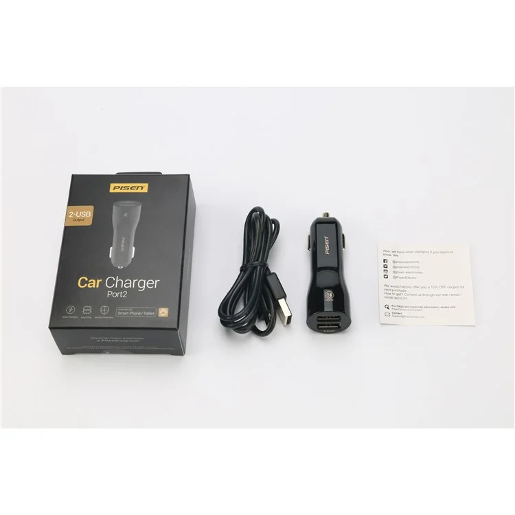 PISEN TS-C063 Dual USB Ports 2A Car Charger for iPhone iPad Samsung Smartphones - Black