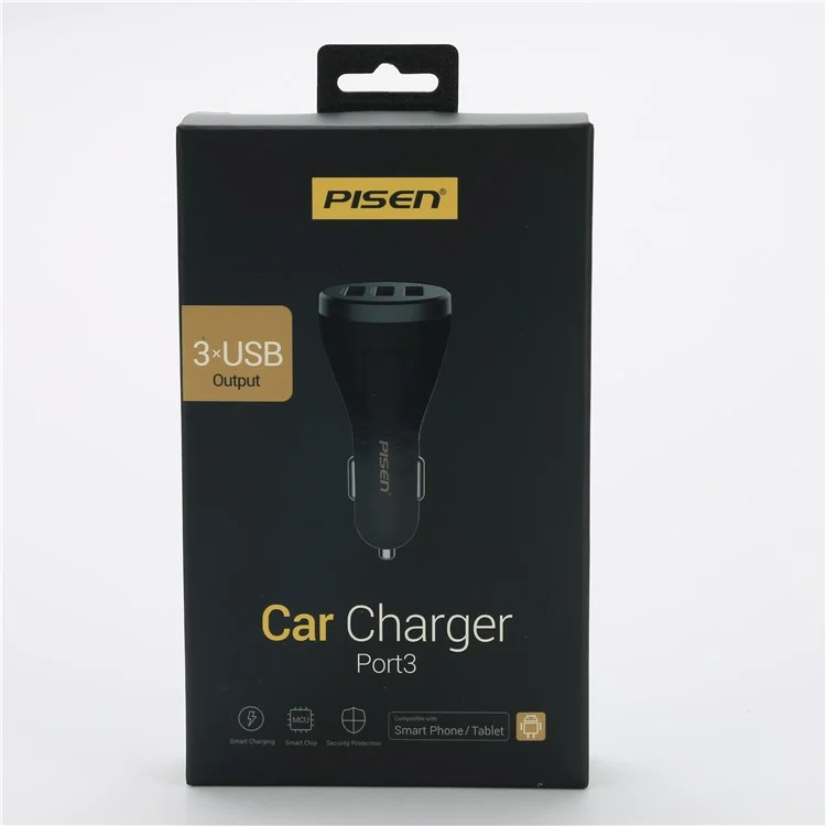 PISEN TS-C073 3 USB Ports 2.4A Car Charger for iPhone iPad Samsung Smartphones Tablets - Black
