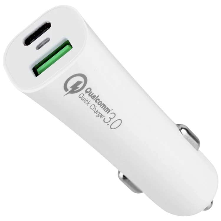 MOMAX PD QC3.0 USB + Type-C Ports Car Charger - White