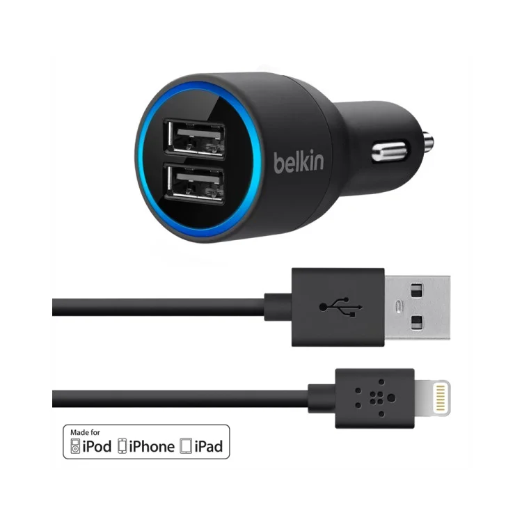 BELKIN Original 2.1A Dual USB Port Car Charger + 1.2M Lightning 8Pin Cable Kit (F8J071bt04)