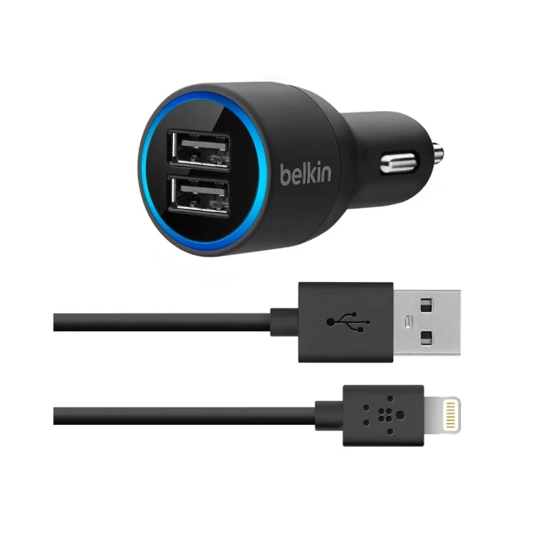 BELKIN Original 2.1A Dual USB Port Car Charger + 1.2M Lightning 8Pin Cable Kit (F8J071bt04)