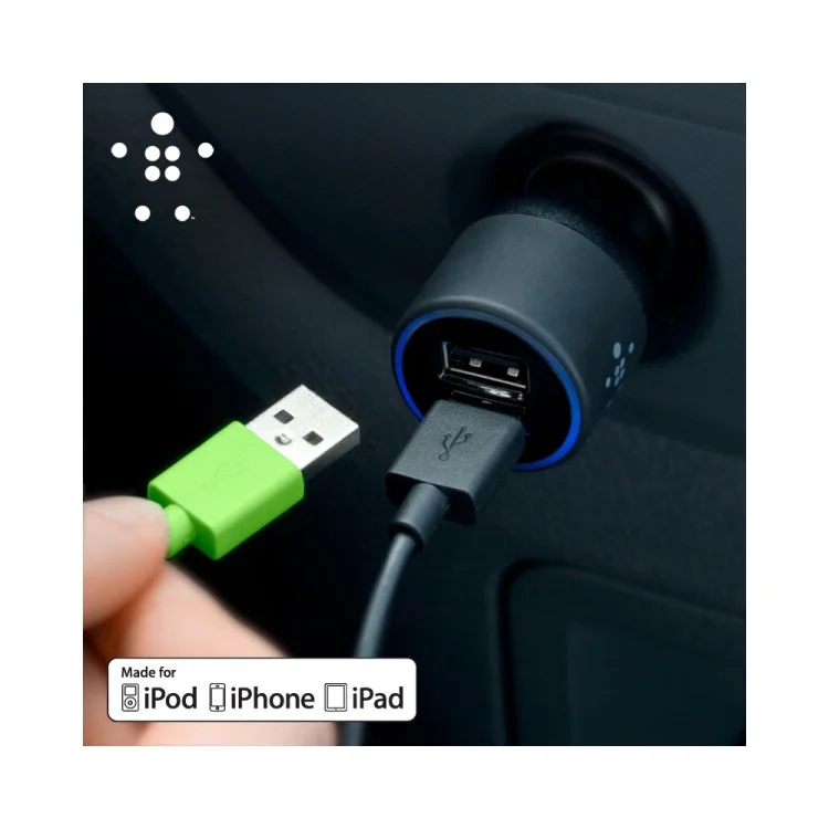BELKIN Original 2.1A Dual USB Port Car Charger + 1.2M Lightning 8Pin Cable Kit (F8J071bt04)