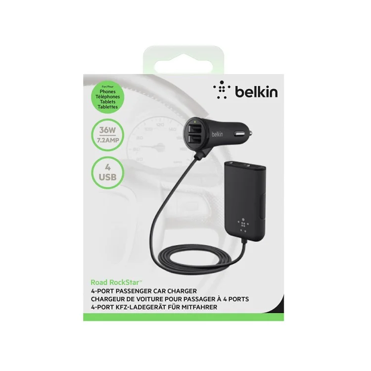 BELKIN Original Road Rockstar 4-Port 7.2A 36W Car Charger with 1.8m Cable (F8M935bt06)