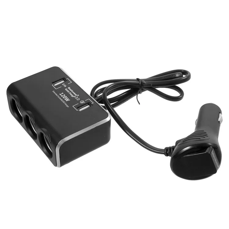 OLESSON No.1639 Universal 120W Dual USB Ports + Three Cigarette Lighter Sockets Car Power Adapter