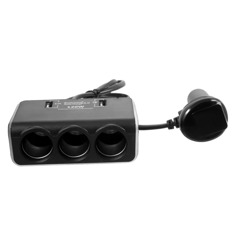 OLESSON No.1639 Universal 120W Dual USB Ports + Three Cigarette Lighter Sockets Car Power Adapter
