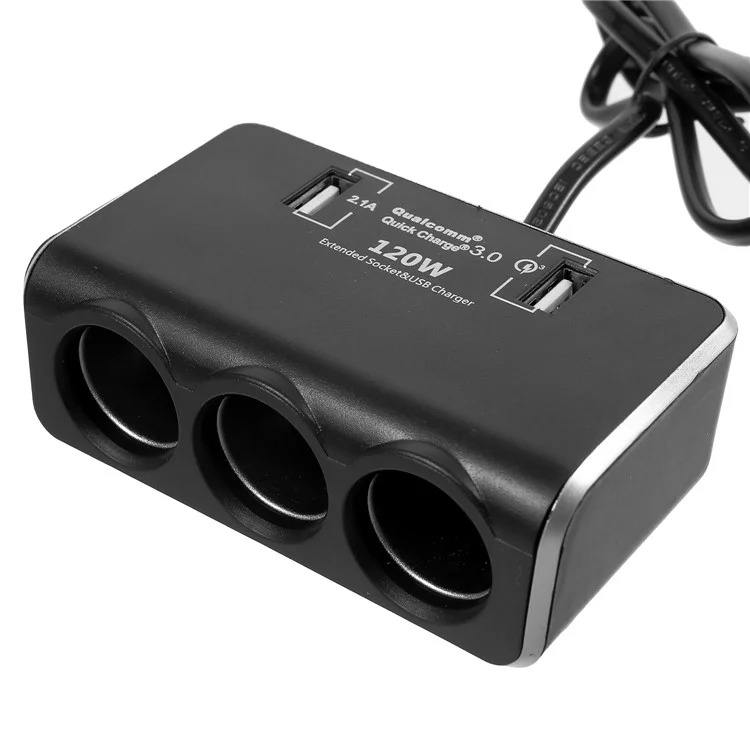 OLESSON No.1639 Universal 120W Dual USB Ports + Three Cigarette Lighter Sockets Car Power Adapter