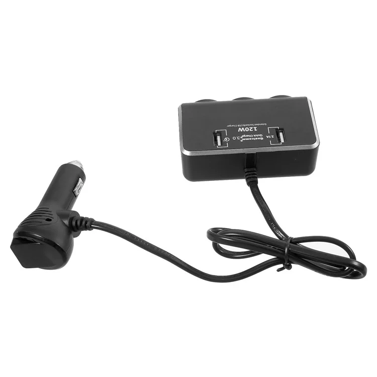 OLESSON No.1639 Universal 120W Dual USB Ports + Three Cigarette Lighter Sockets Car Power Adapter