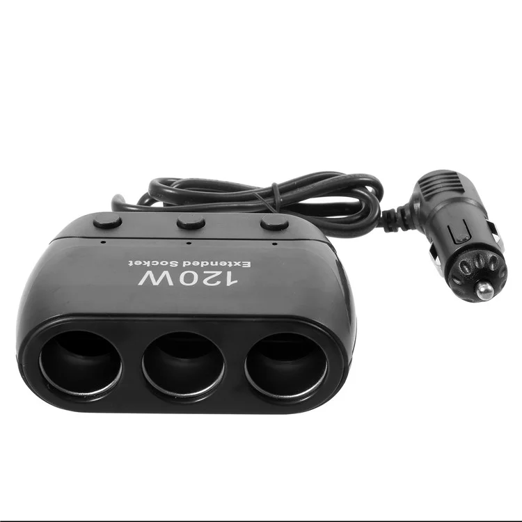 OLESSON No.1519 120W 12V/24V 1 to 3 Sockets Car Cigarette Lighter Splitter - Black