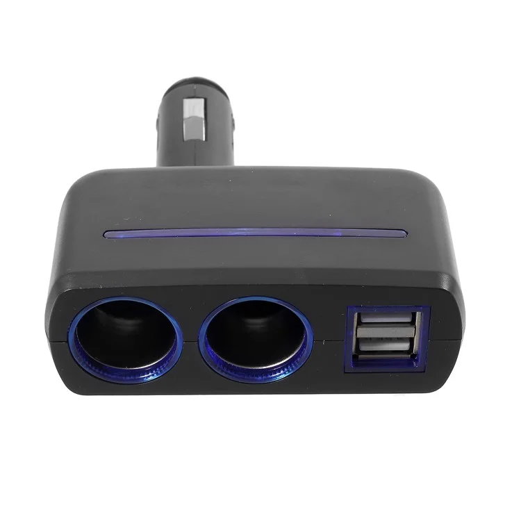 OLESSON 1630 90° Rotary Joint 120W 1 to 2 Cigarette Lighter Sockets + Dual USB Car Charger - Black