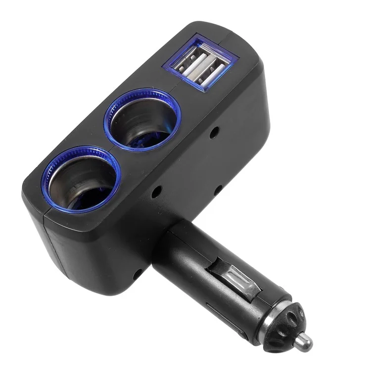 Olesson 1630 90 ° Giunto Rotante da 120W da 1 a 2 Accendino a Sigaretta + Dual USB Car Charger - Nero