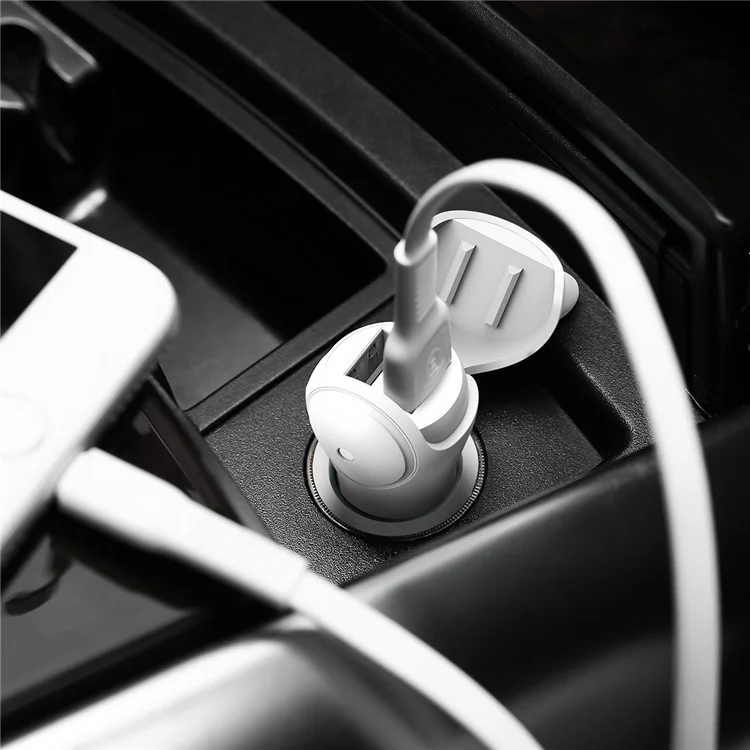 BASEUS Adorkable 5V 3A Dual Port Output Car Charger for iPhone iPad Samsung etc. - White