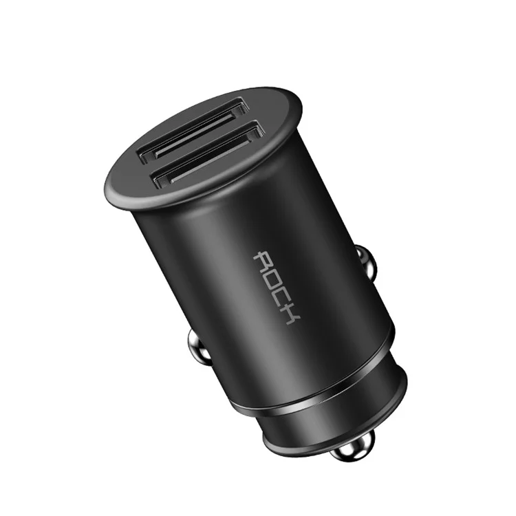 ROCK Mini Metal Zinc Alloy 5V/4.8A Double USB Car Charger for iPhone Samsung Huawei etc. - Black