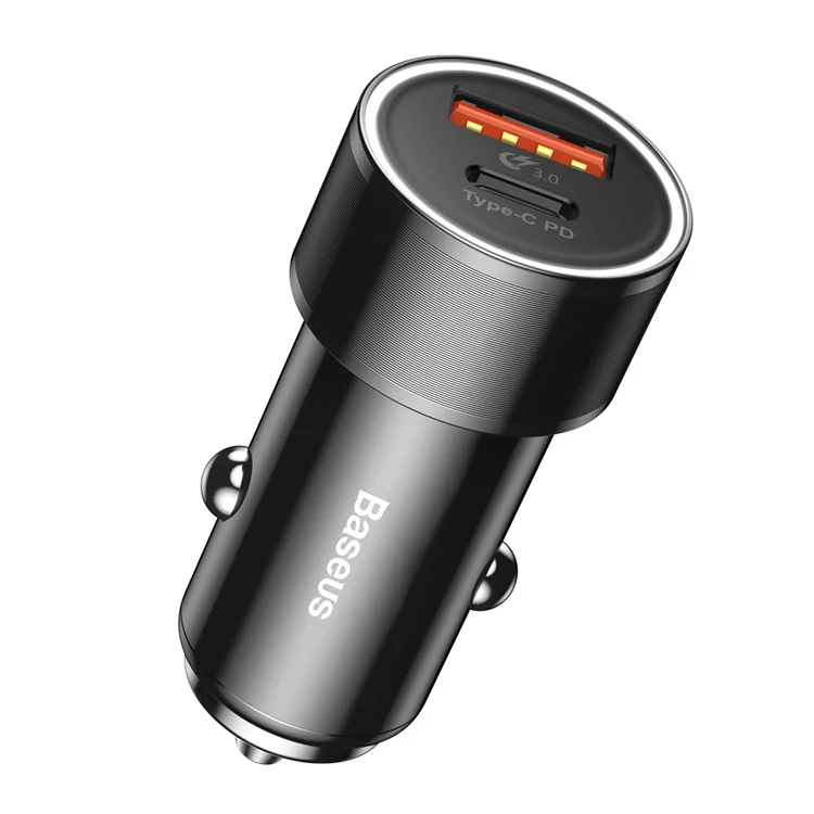 BASEUS Portable Type-C PD + QC3.0 36W Fast Car Charger for iPhone Samsung - Black