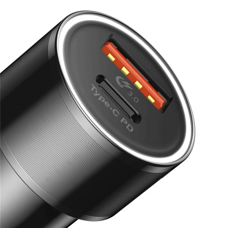 BASEUS Portable Type-C PD + QC3.0 36W Fast Car Charger for iPhone Samsung - Black