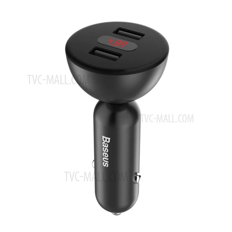 BASEUS BSC-C9X1 4.8A Dual USB Port Shake-head Digital Display Car Charger - Black